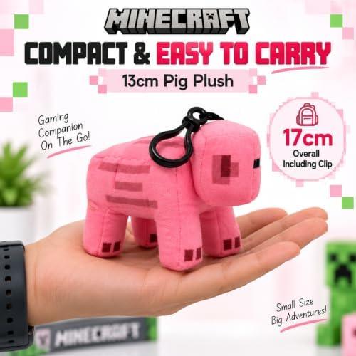 3D Minecraft Pig Plush Clip On Keyring
