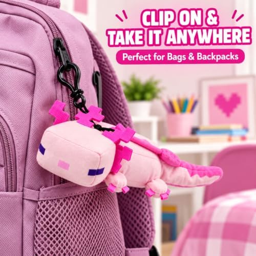 3D Minecraft Axolotl Pink Plush Clip On Keyring