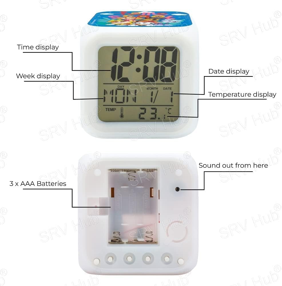 Paw Patrol 8cm Colour Changing Night Light Alarm Clock