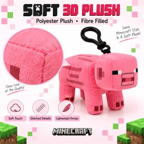 3D Minecraft Pig Plush Clip On Keyring