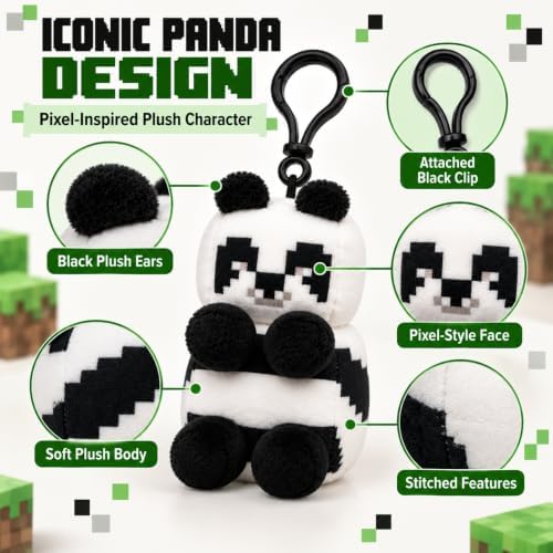 3D Minecraft Panda Plush Clip On Keyring