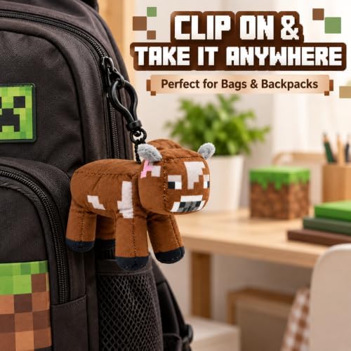 3D Minecraft Cow Plush Clip On Keyring