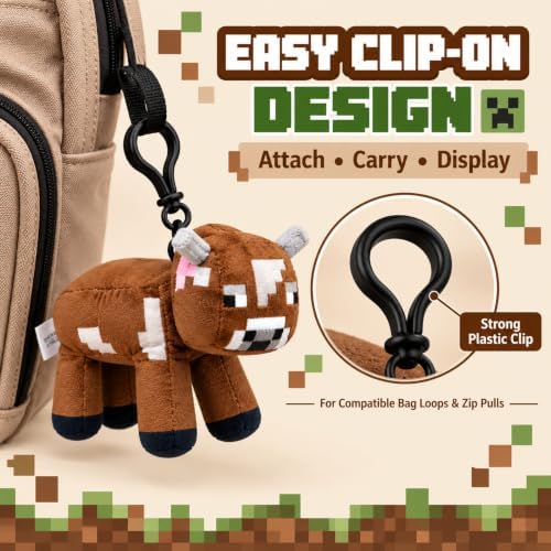 3D Minecraft Cow Plush Clip On Keyring