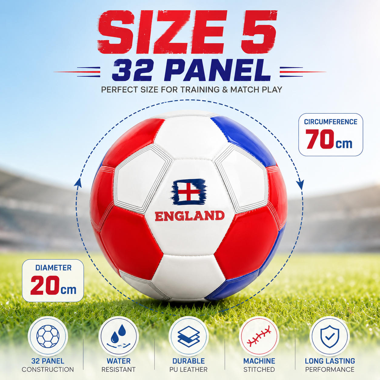 32-Panel Football Size 5 – Deflated Training & Match Ball