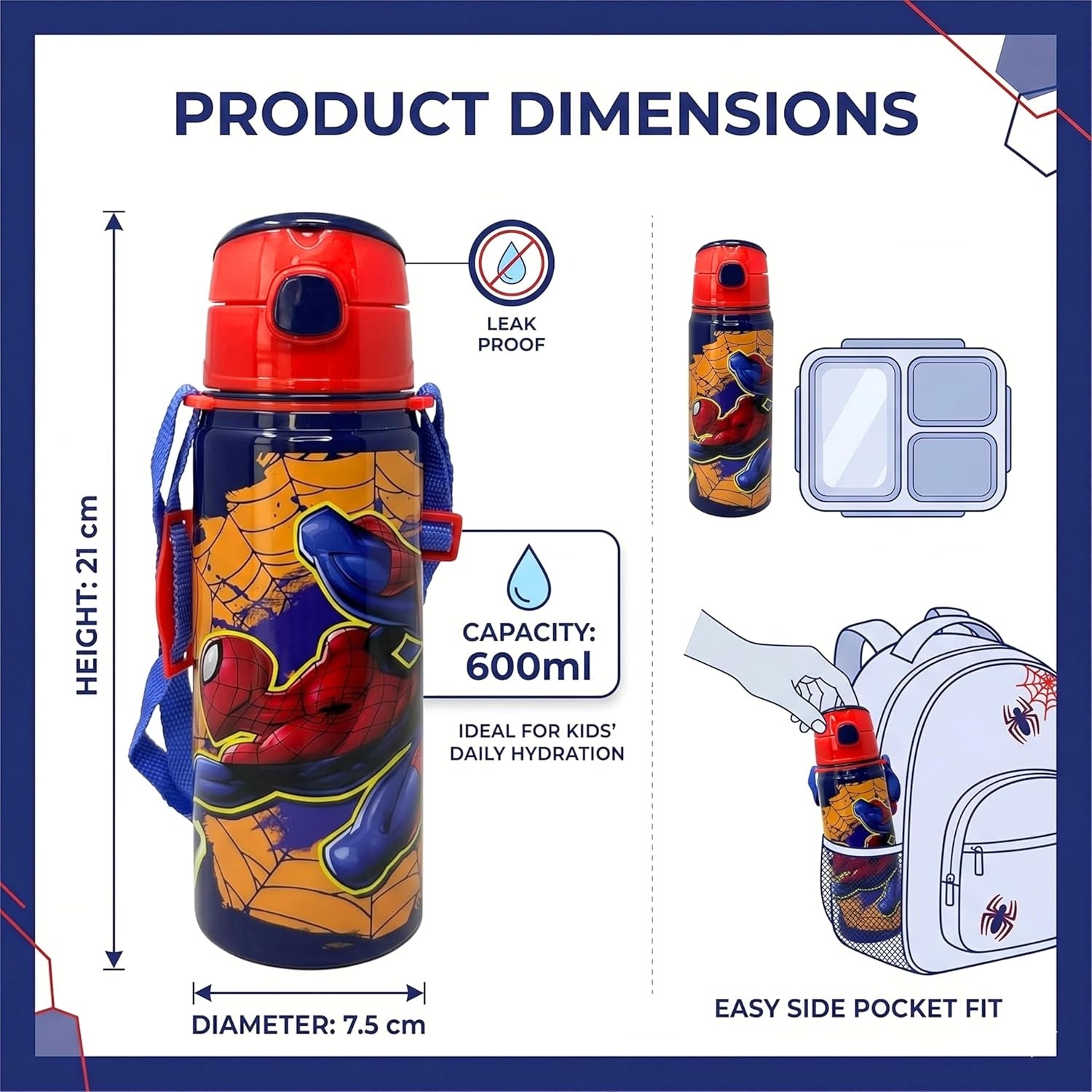 Aluminium Water Bottle with Straw & Strap 600ml - Assorted