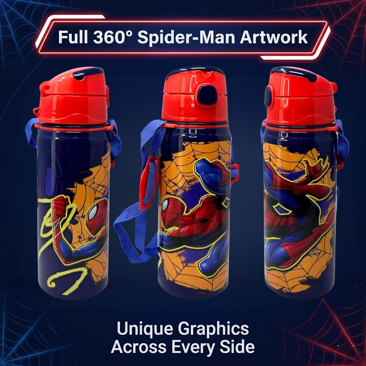 Aluminium Water Bottle with Straw & Strap 600ml - Assorted