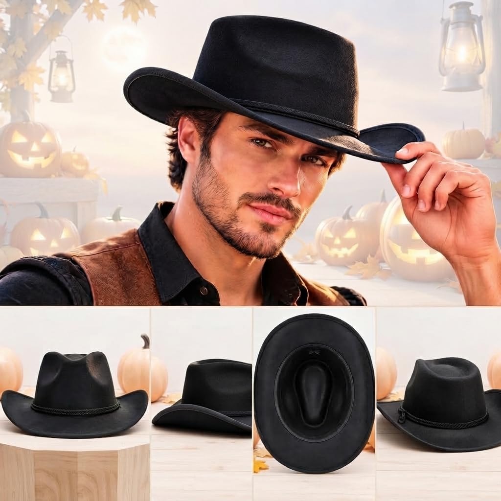 Halloween Cowboy Hat with Chin Cord for Adults
