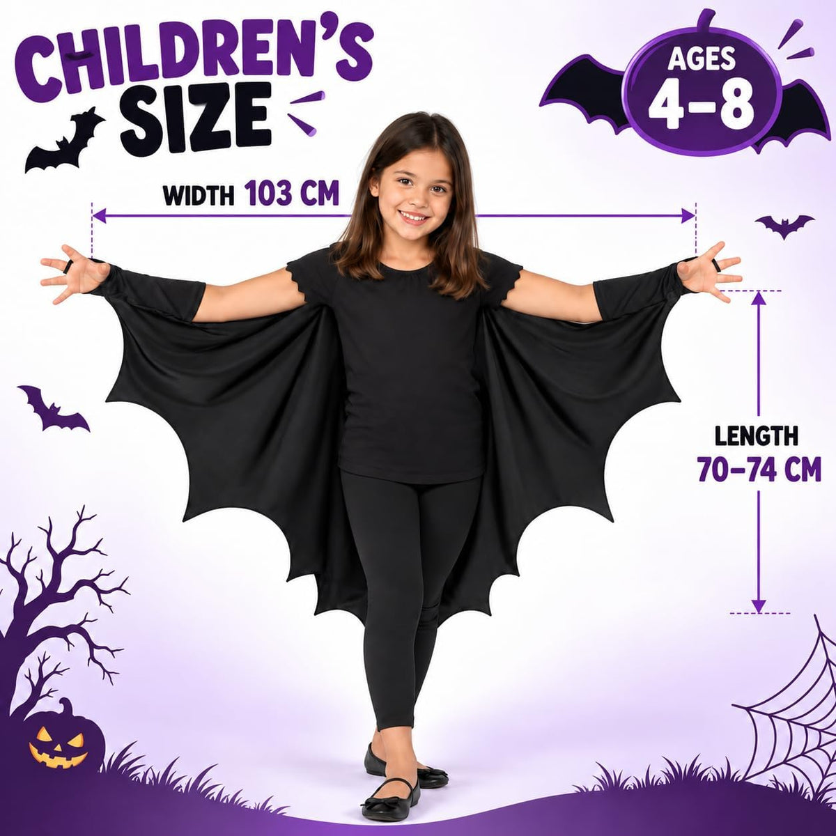 Halloween Children’s Black Bat Cape 74cm
