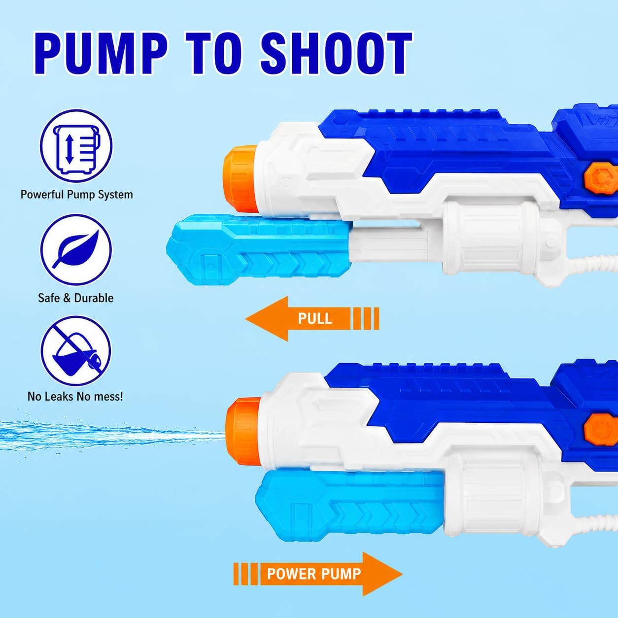 40cm XL Pump Action Water Gun 850ml Tank