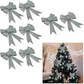 Silver Glitter Christmas Decoration Bows 16cm