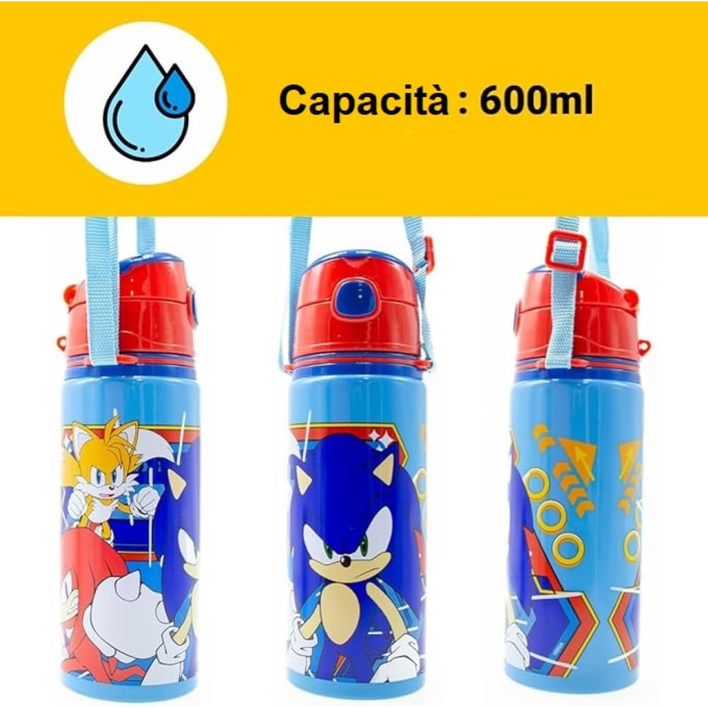 Aluminium Water Bottle with Straw & Strap 600ml - Assorted