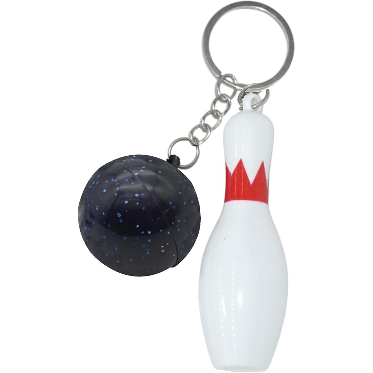 Bowling Pin Attached Ball Keyring - Assorted