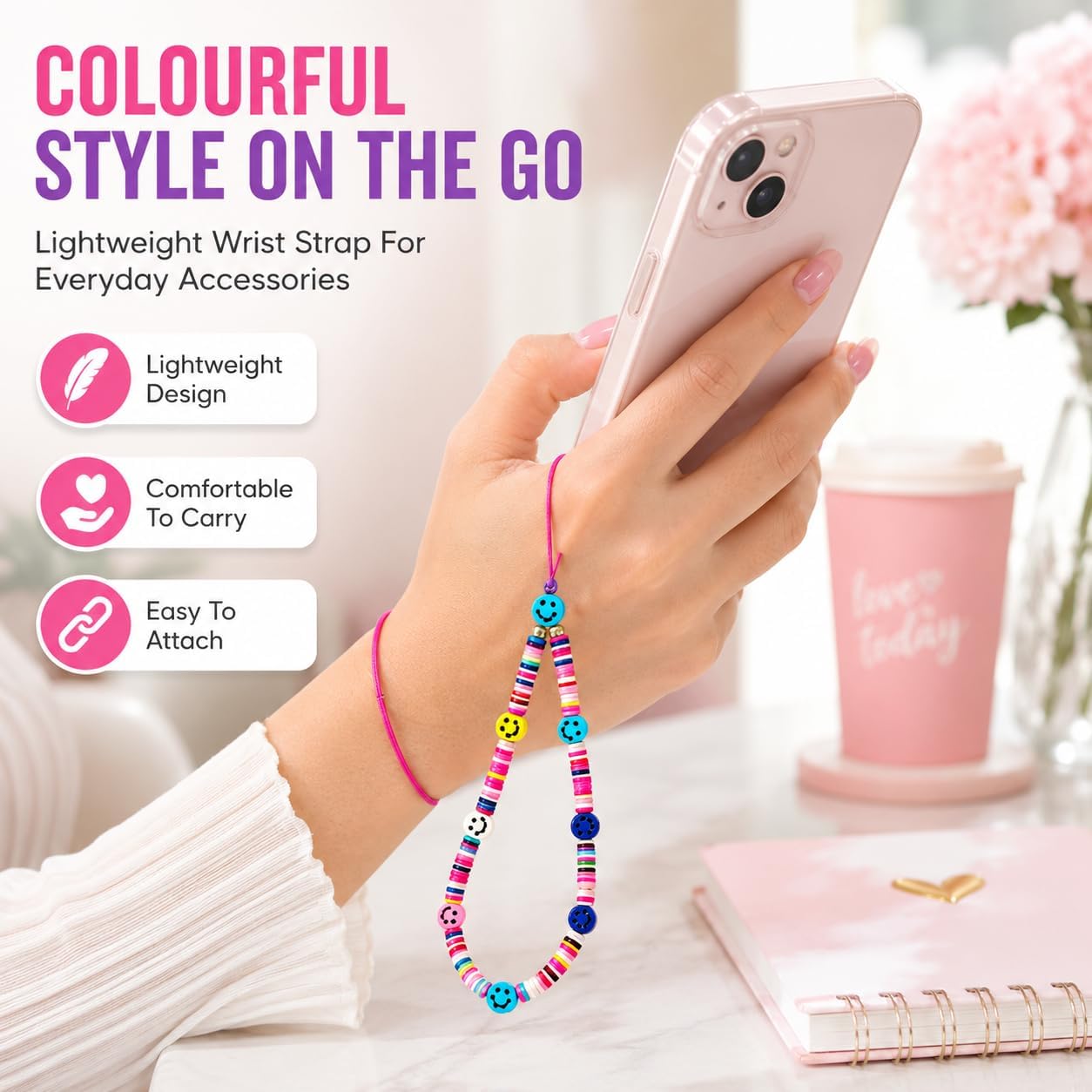 19cm Beaded Phone Charm Strap - Random