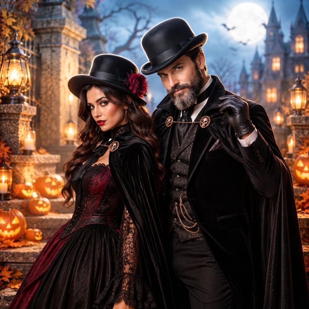 Halloween Black Velvet Bowler Hat for Adults