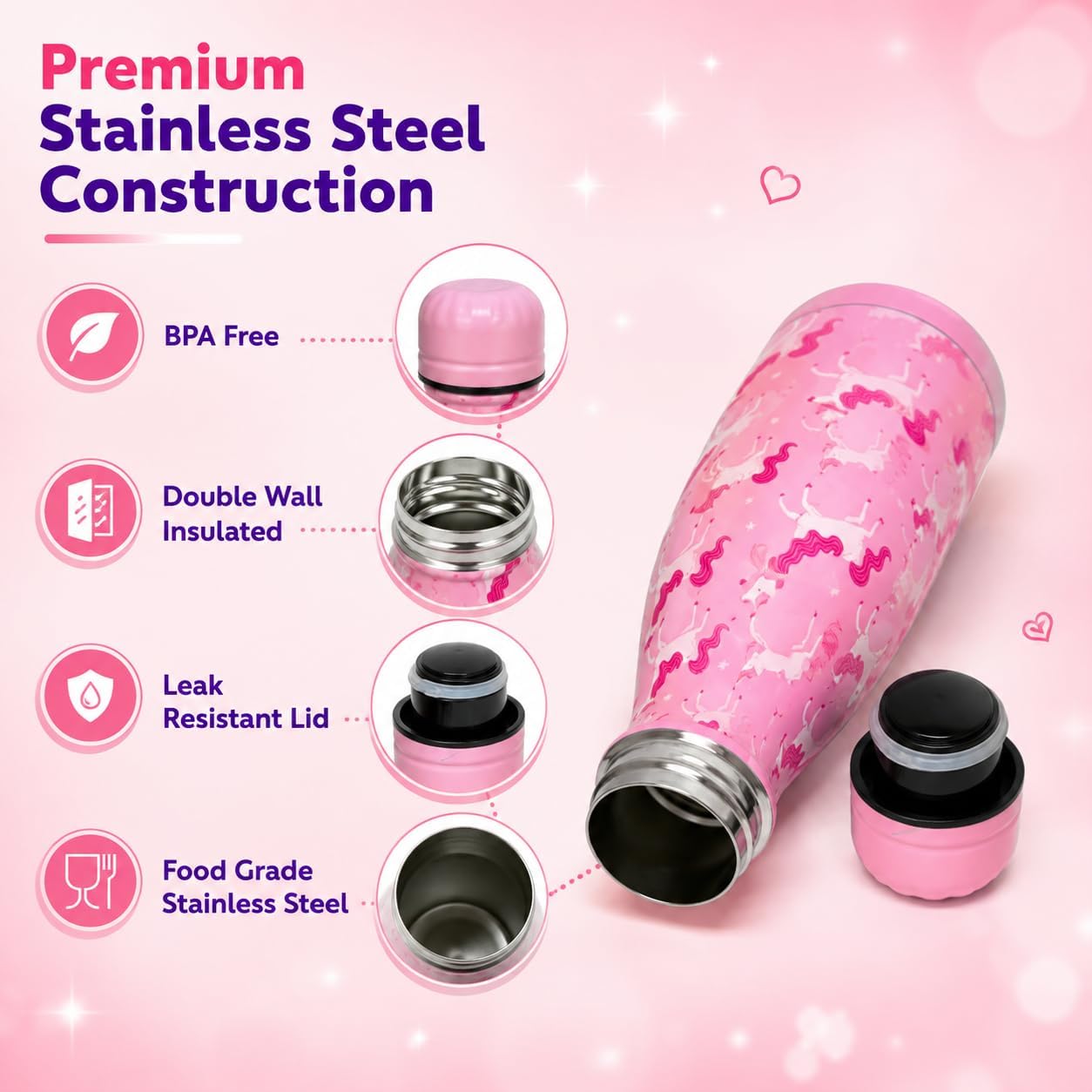 350ml Girls Insulated Metal Water Bottle