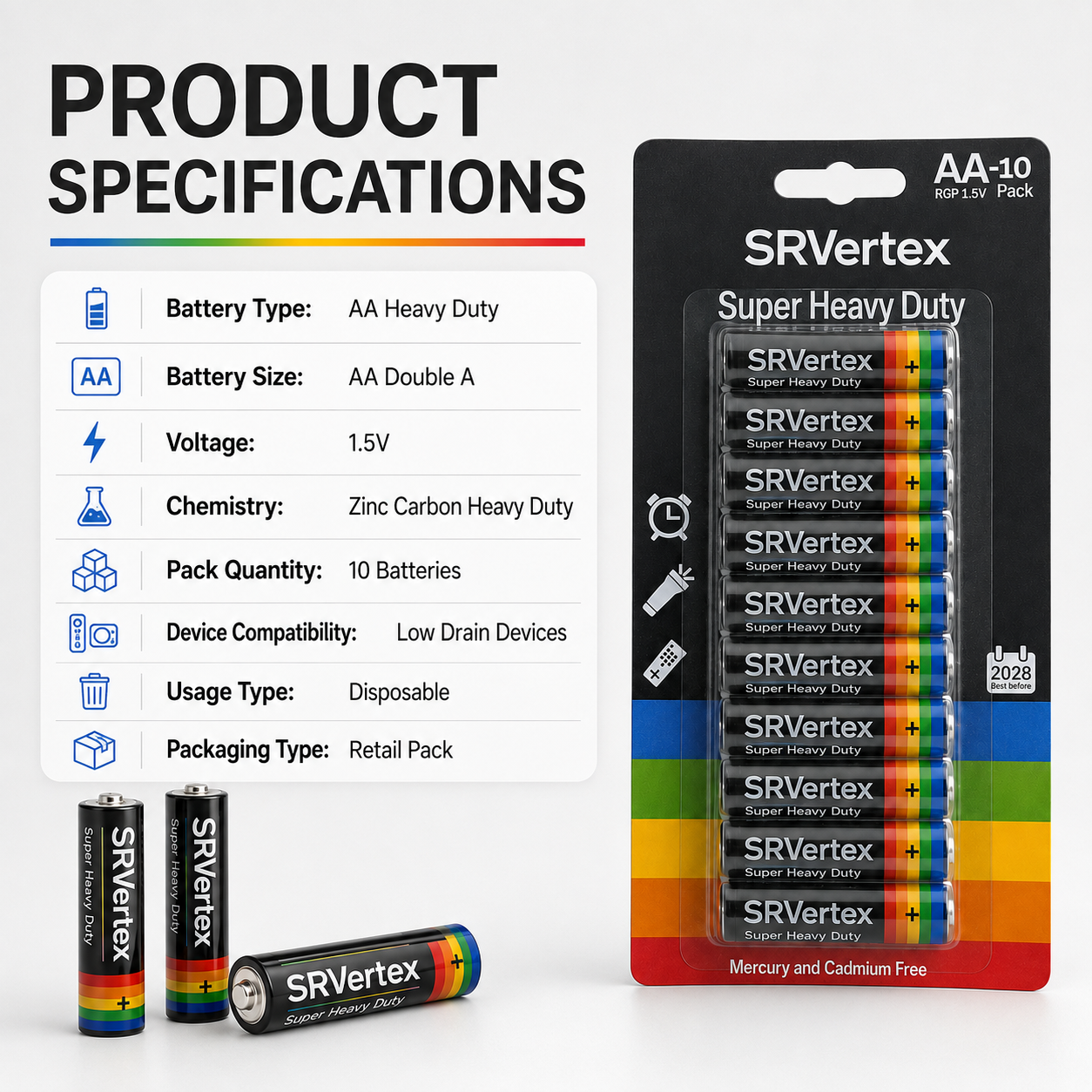 AA Heavy Duty Batteries – 10 Pack