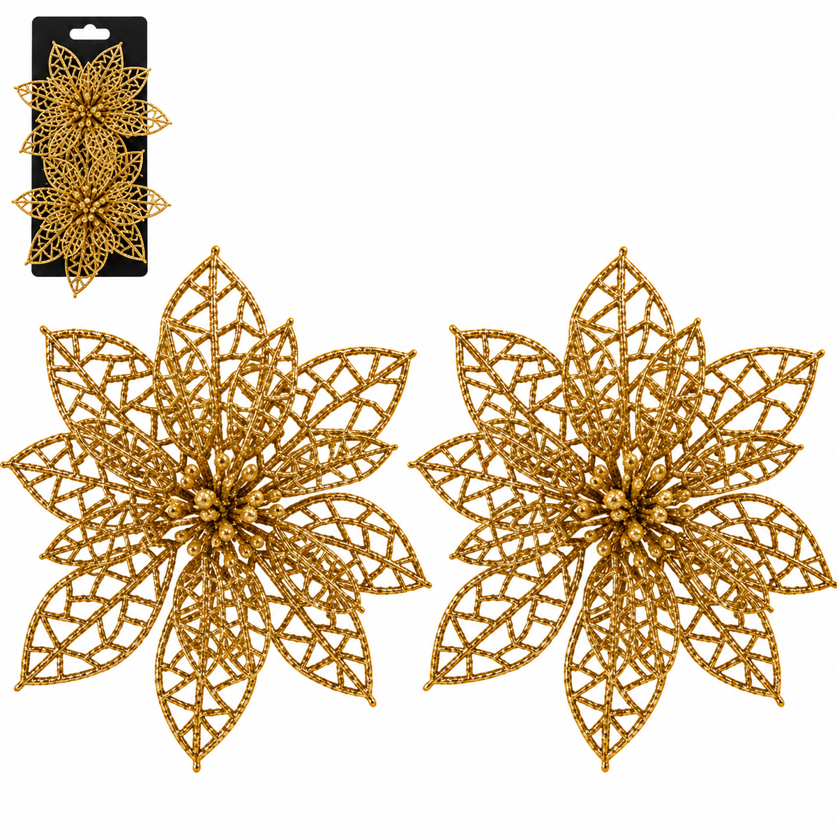 2Pcs Christmas Poinsettia Ornaments 15cm