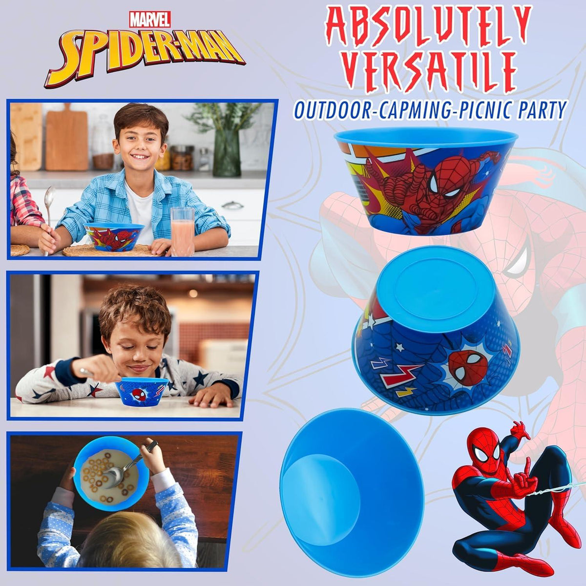 Spider-Man Kids Licensed Reusable Plastic Snack Bowl 700ml – view 6