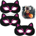 3x Black Cat Felt Eye Masks with Adjustable Elastic Band