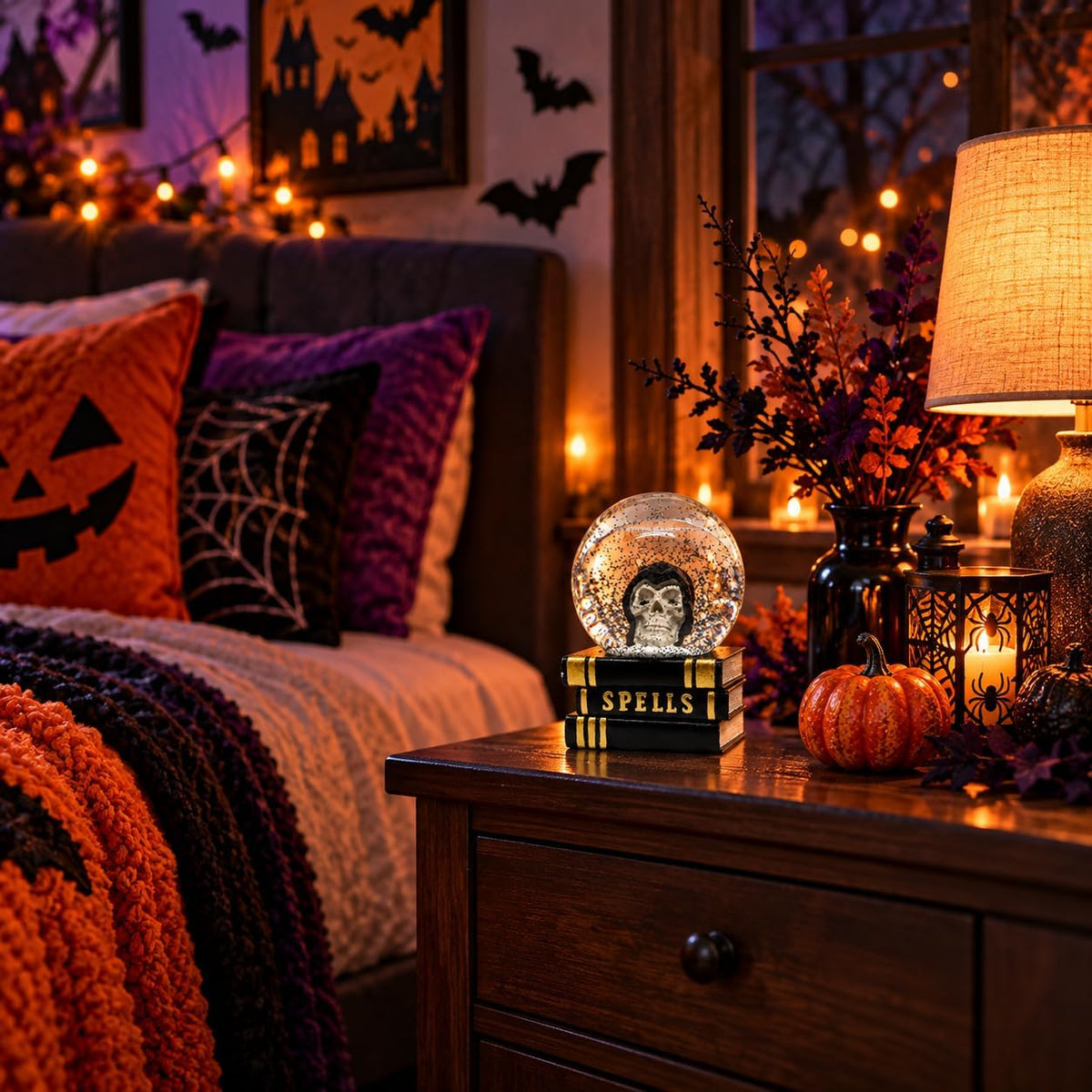 Halloween Snow Globe Decoration with Skull Head 18cm