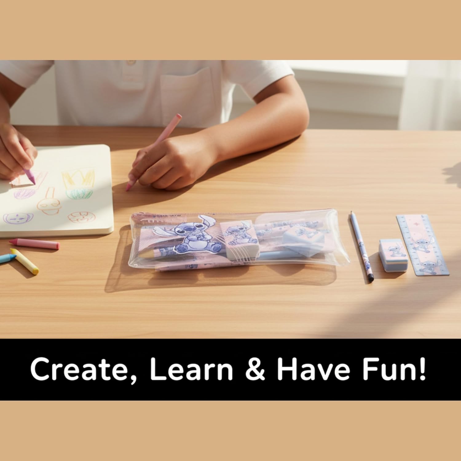 5Pcs Kids Stationery Set with 18cm Pencil Case