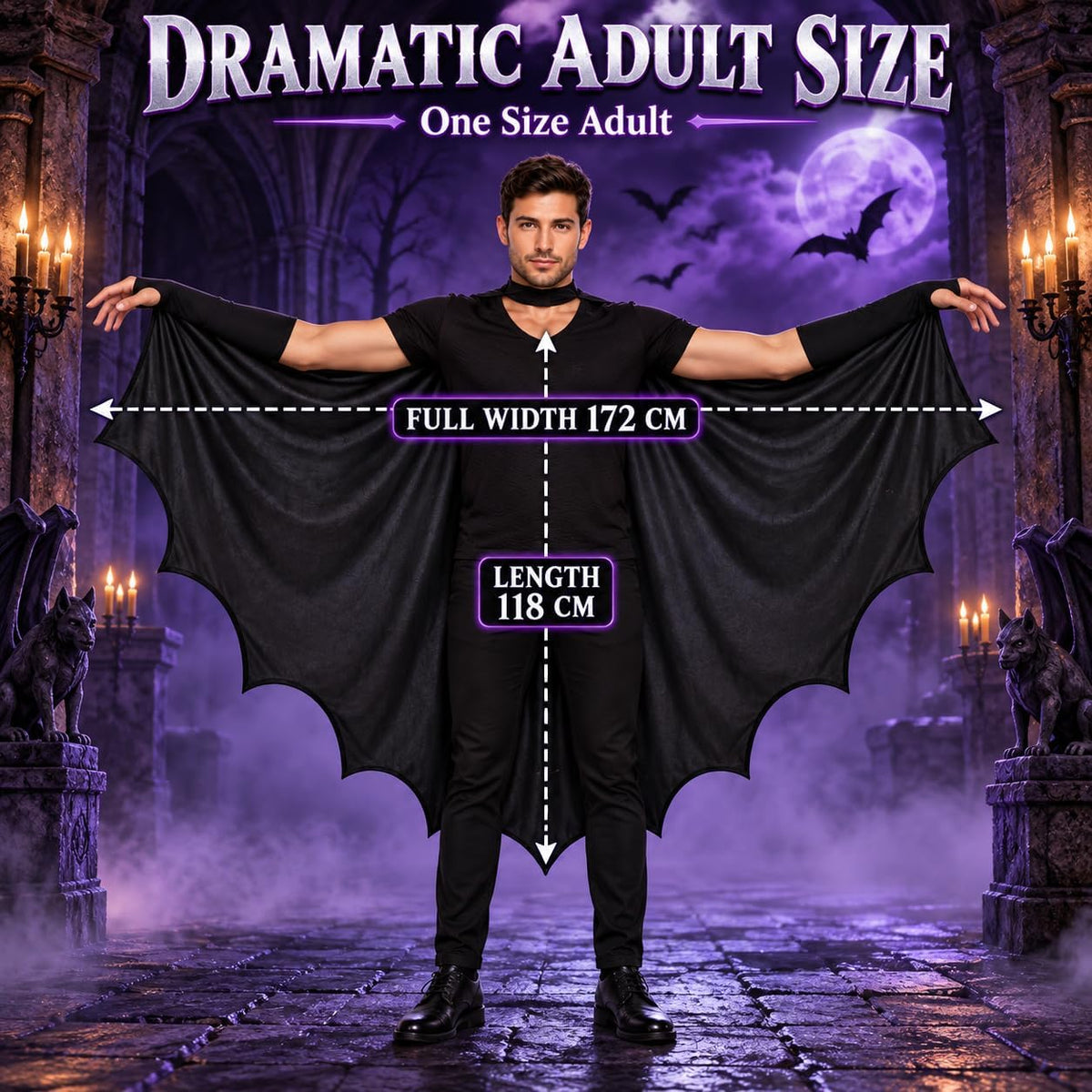 Halloween Bat Cape for Adults 172cm