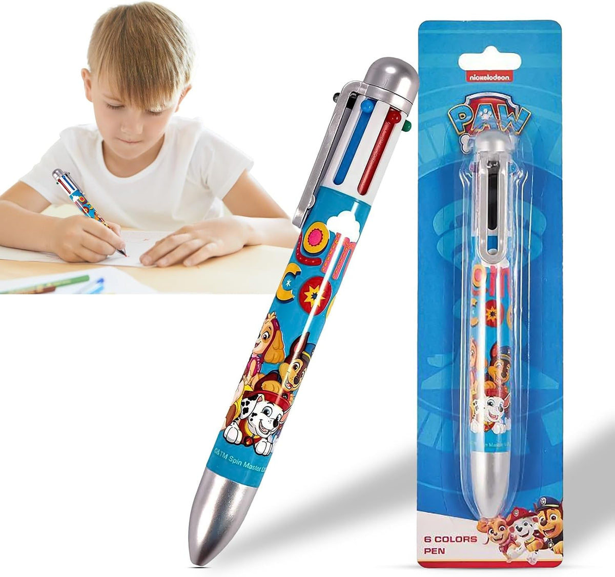 PAW Patrol Blue Kids Licensed 6 Colour Barrel Pen