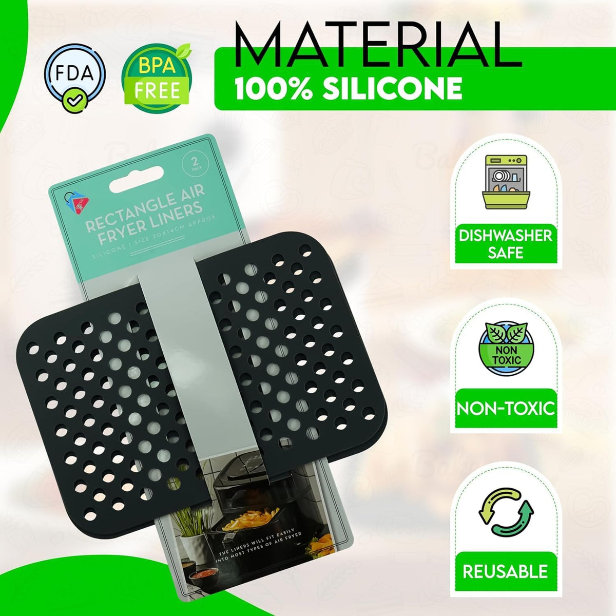 Silicone Air Fryer Mats 20cm Rectangle - 2Pcs – view 4