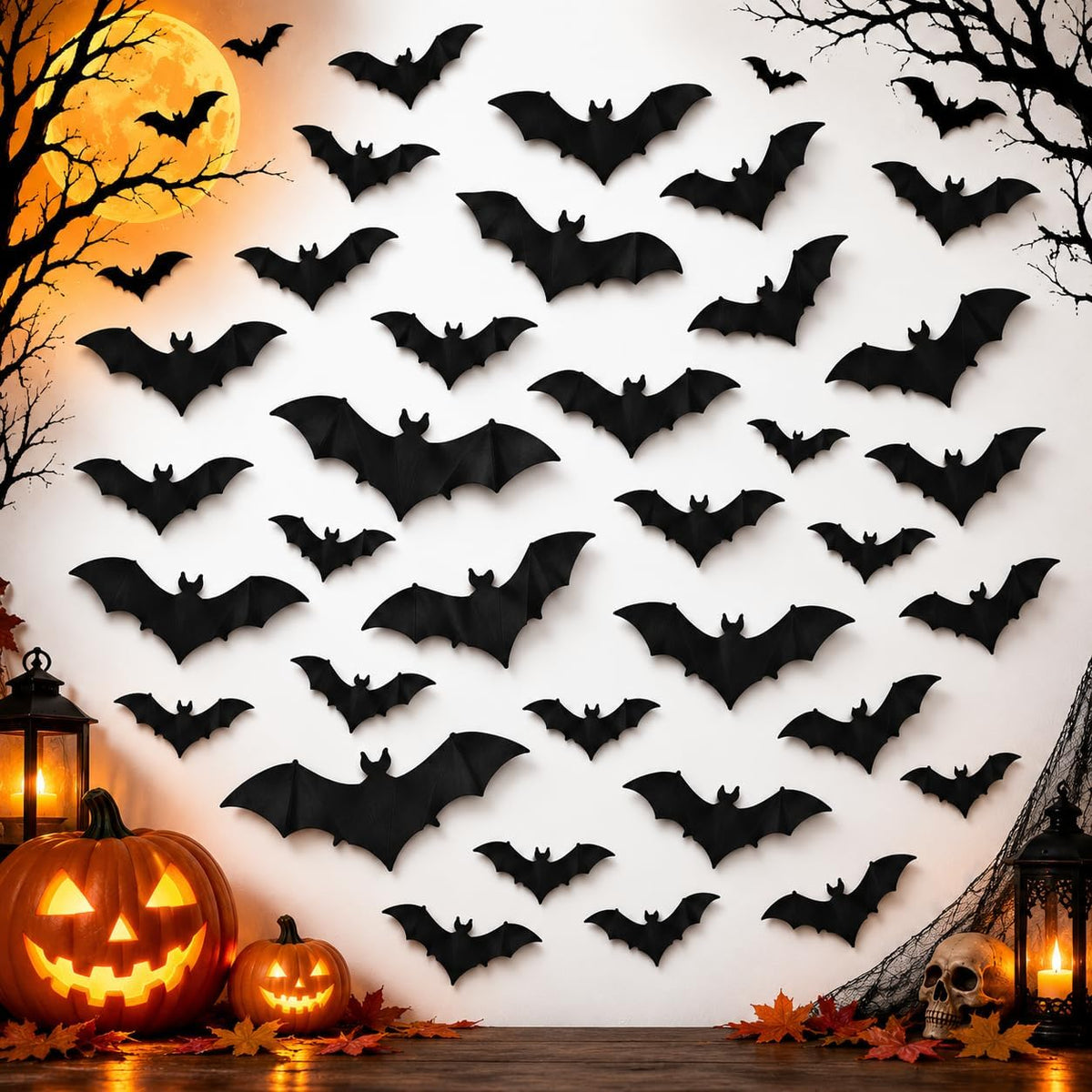 3D Halloween 12x Bat Wall Decorations with Adhesive