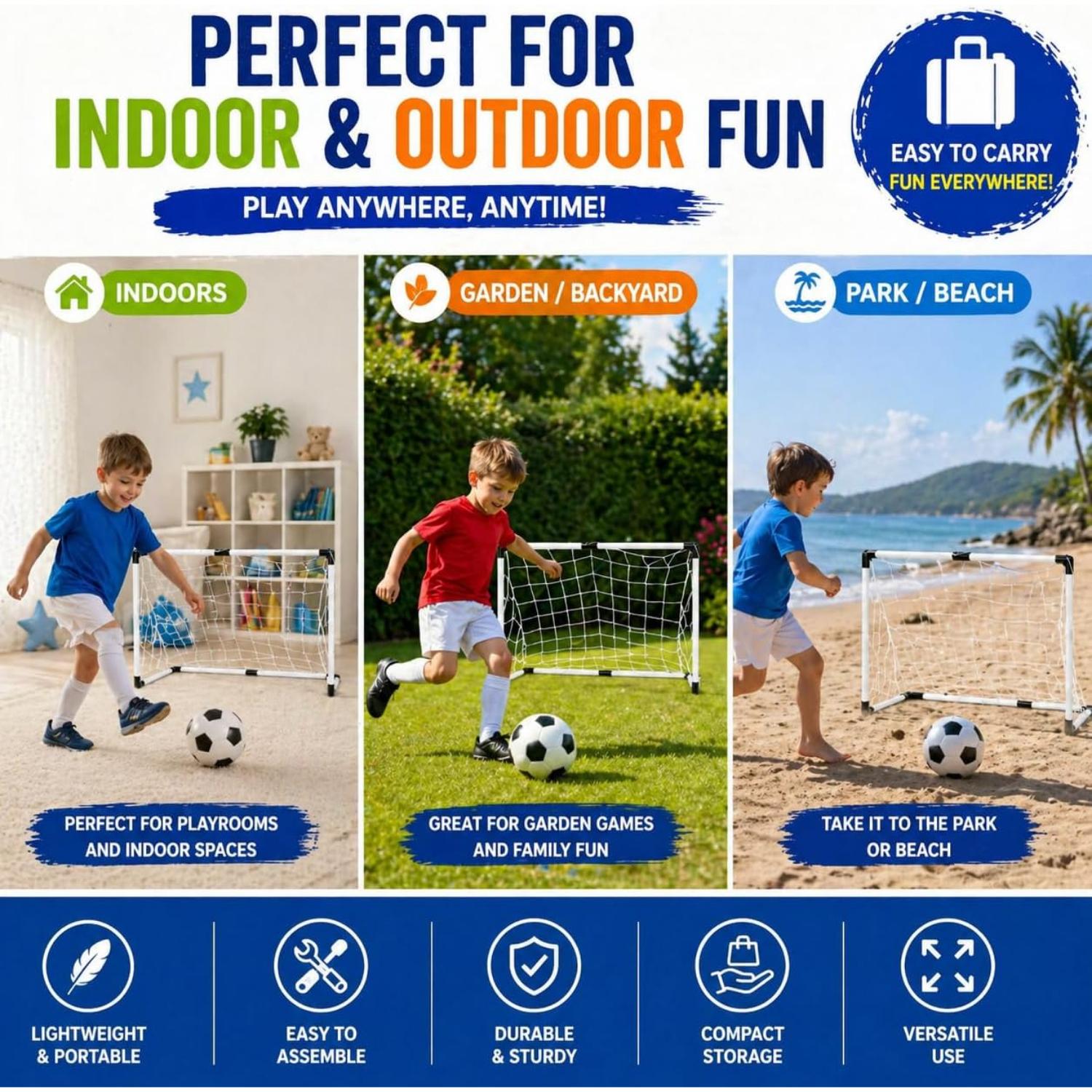 Mini Soccer Goals for Kids with Net Ball Pump