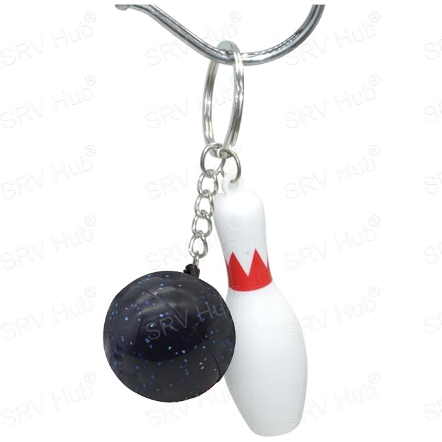 Bowling Pin Attached Ball Keyring - Assorted
