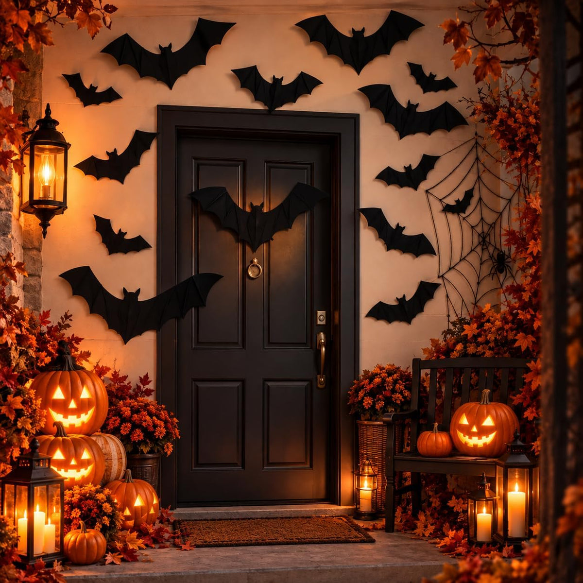 3D Halloween 12x Bat Wall Decorations with Adhesive