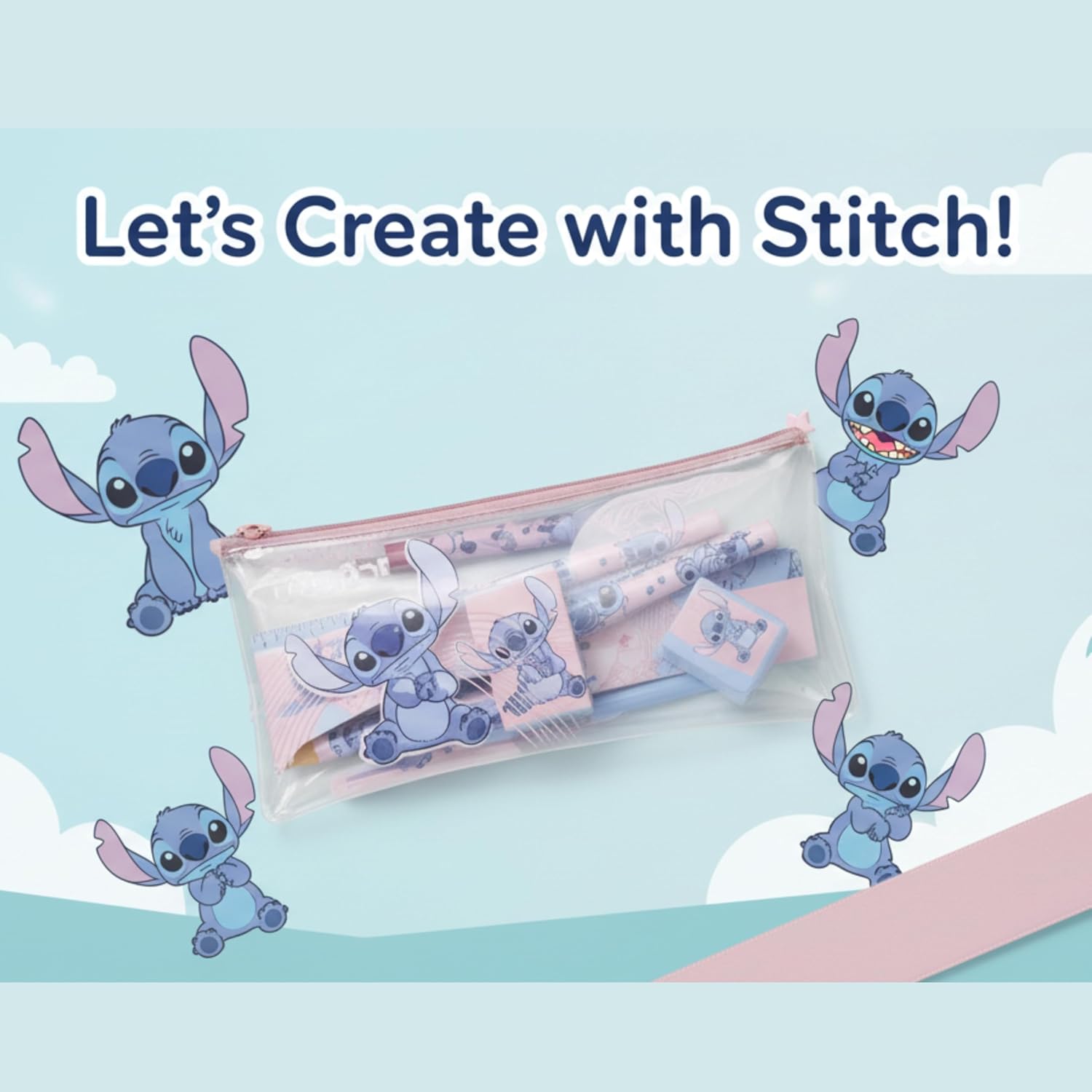 5Pcs Kids Stationery Set with 18cm Pencil Case