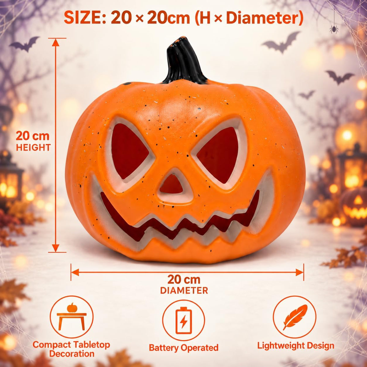 Halloween Pumpkin LED Light Up Decoration 20cm