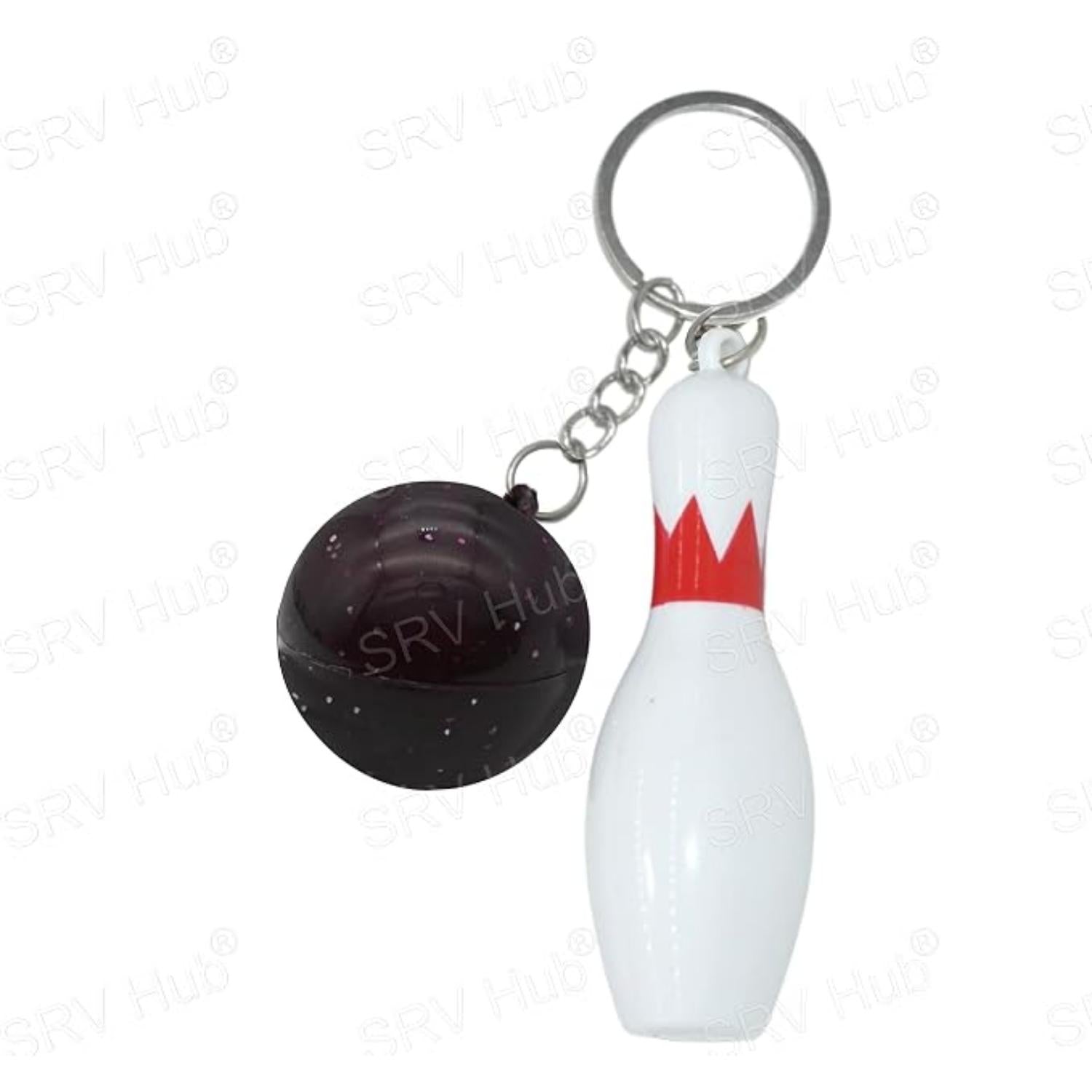 Bowling Pin Attached Ball Keyring - Assorted