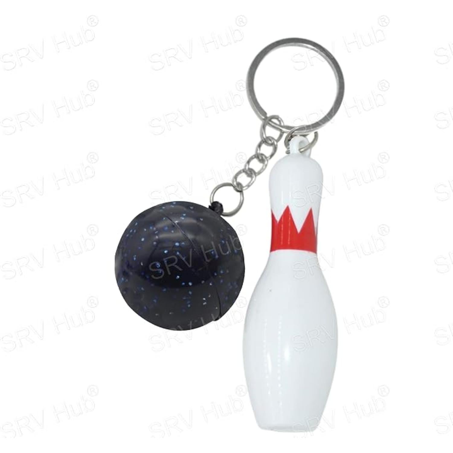 Bowling Pin Attached Ball Keyring - Assorted