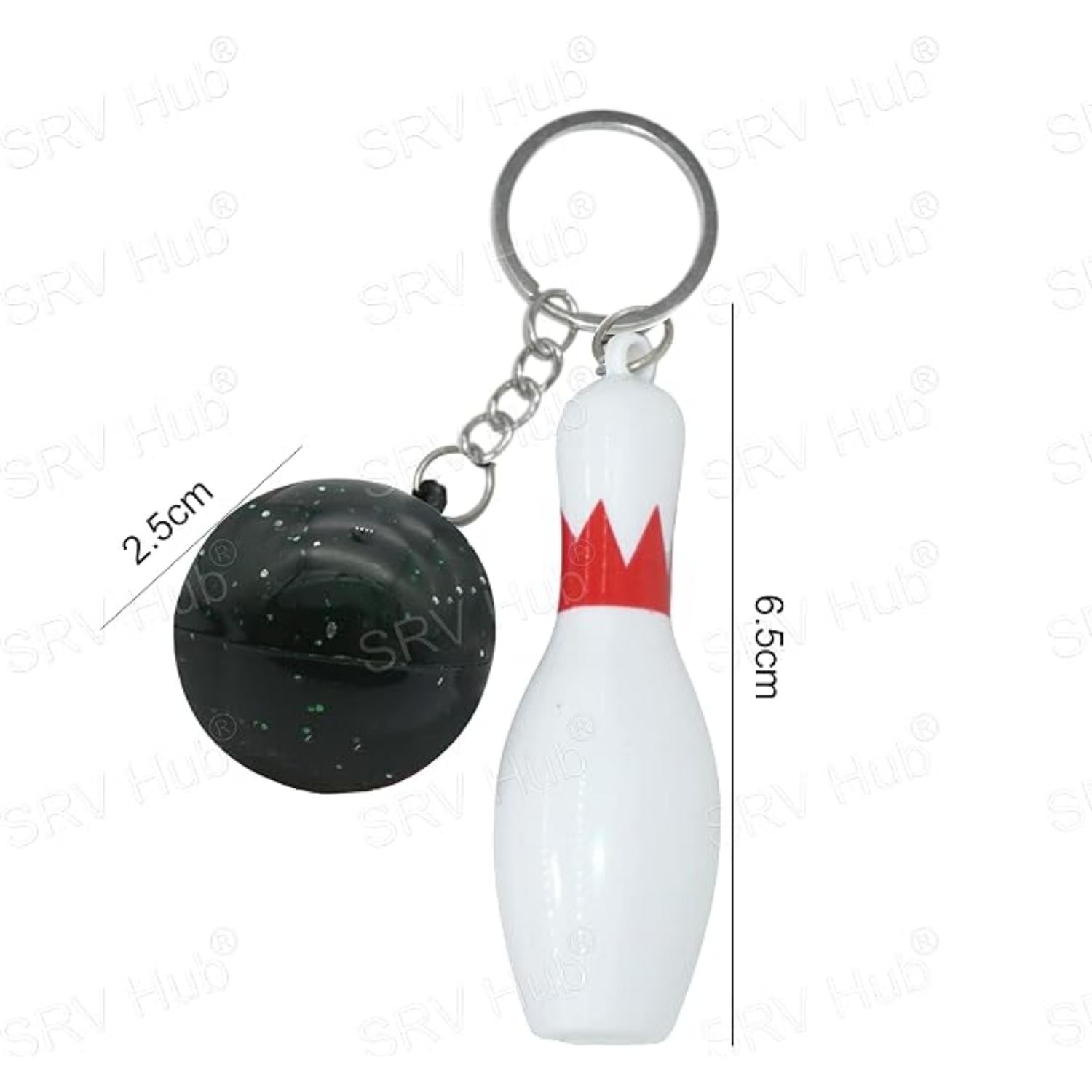Bowling Pin Attached Ball Keyring - Assorted