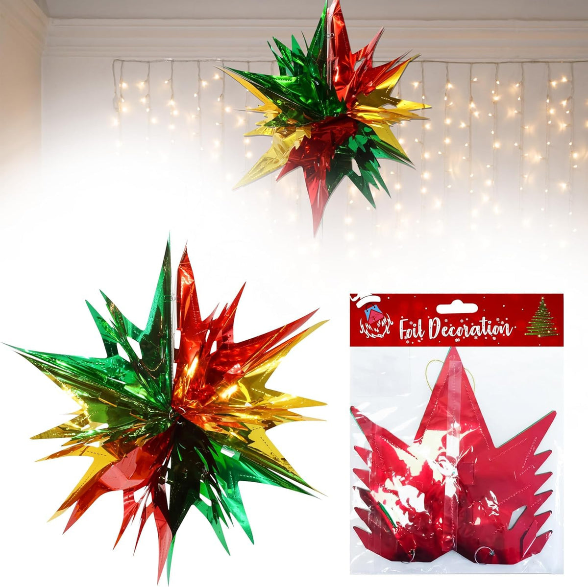 60cm Starburst Christmas Foil Hanging Decorations