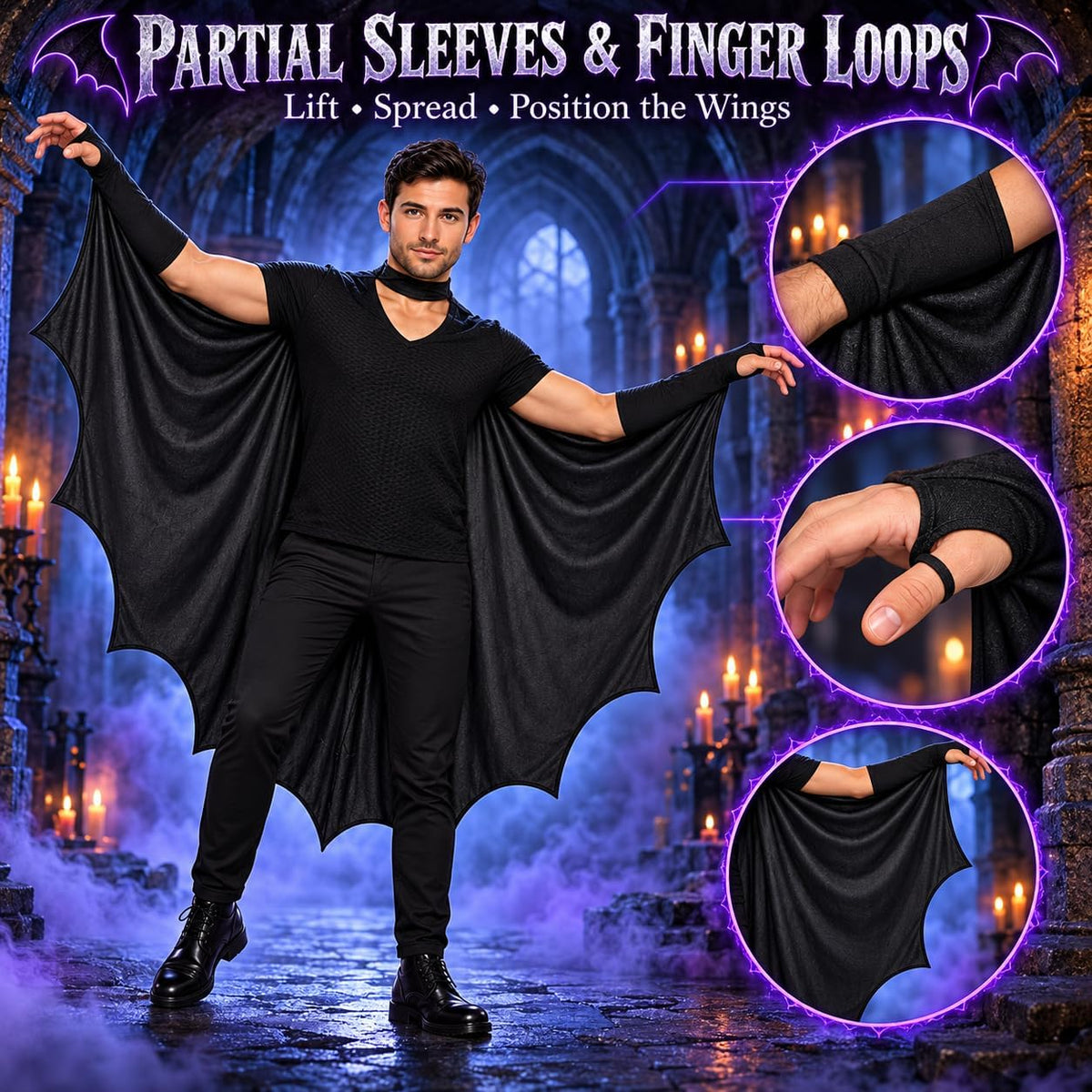 Halloween Bat Cape for Adults 172cm