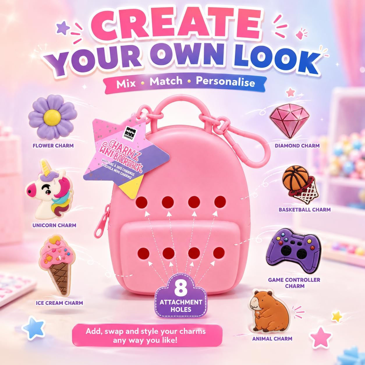 10cm Mini Bag Charm Keyring with Charms - 1x Random