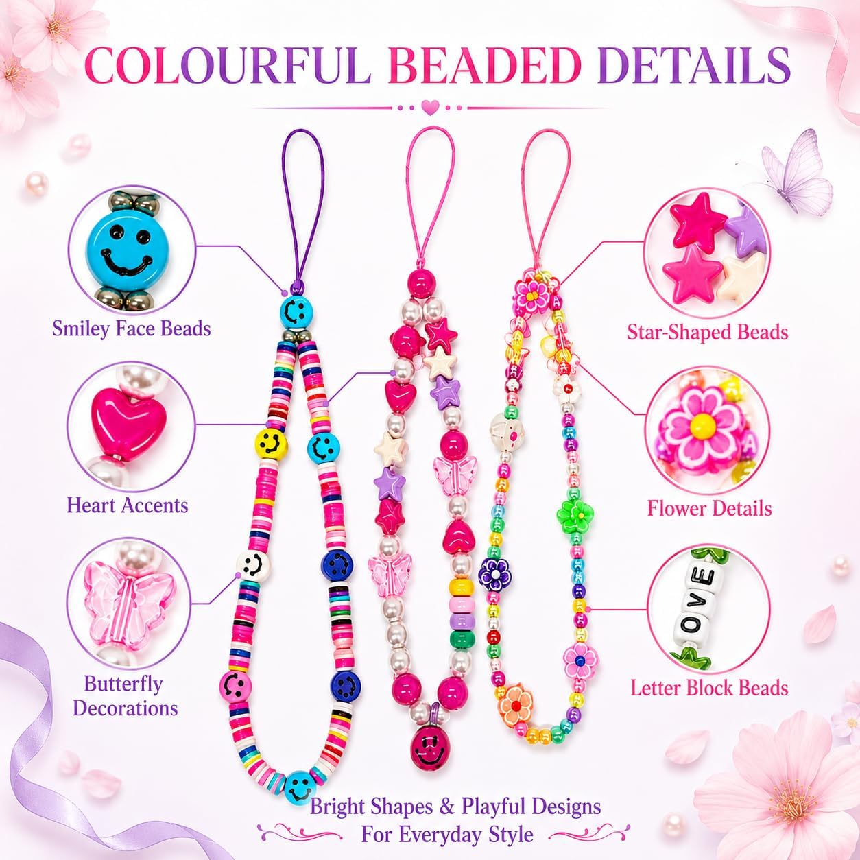 19cm Beaded Phone Charm Strap - Random