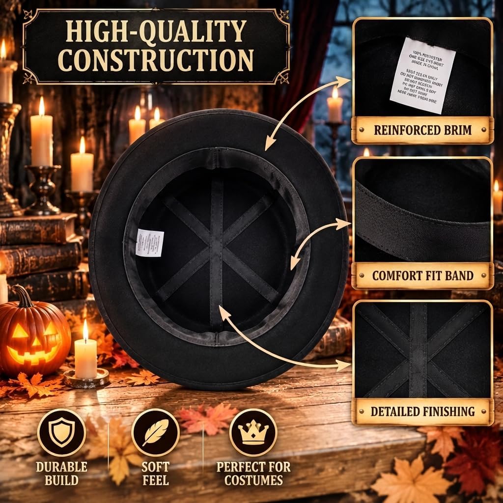 Halloween Black Velvet Bowler Hat for Adults