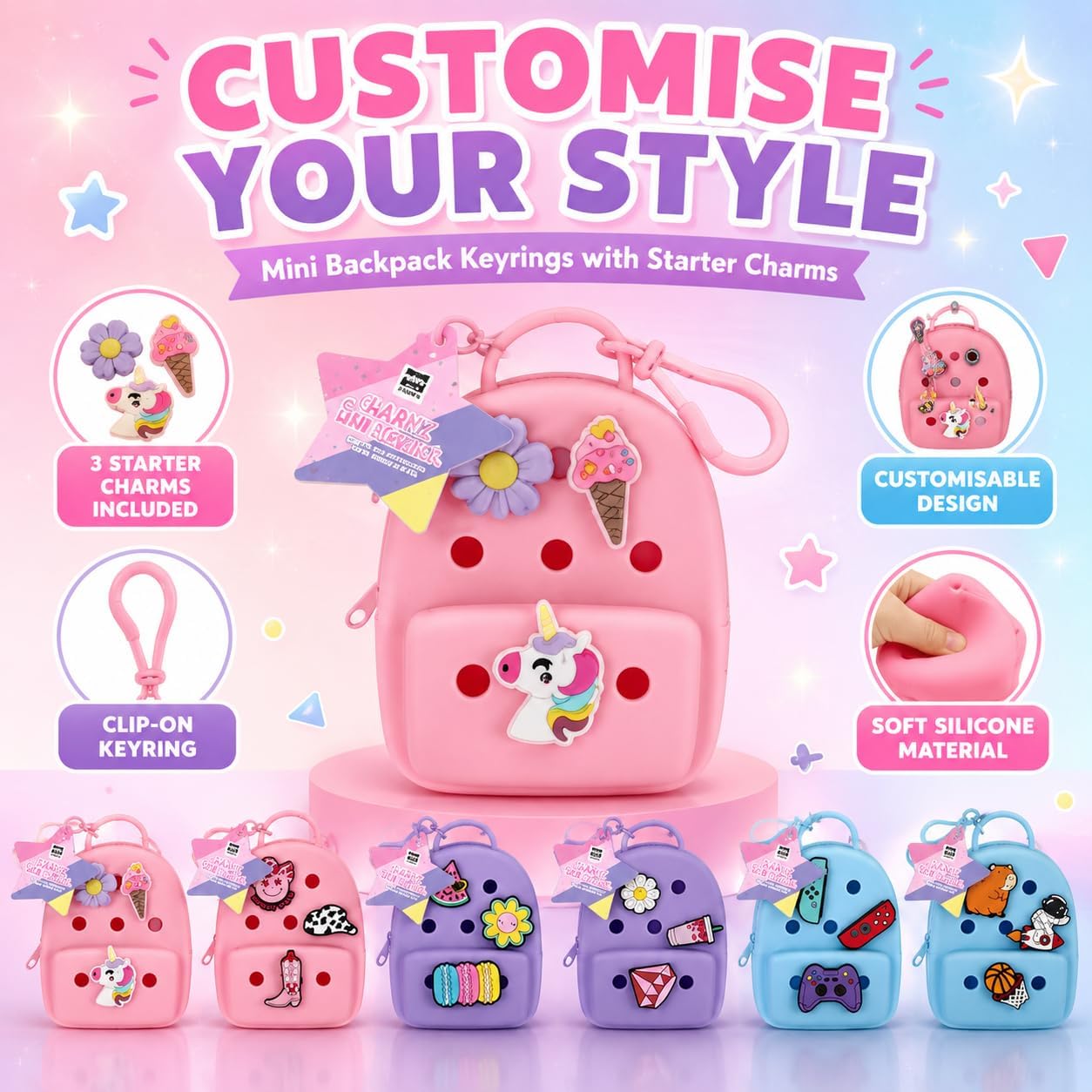 10cm Mini Bag Charm Keyring with Charms - 1x Random