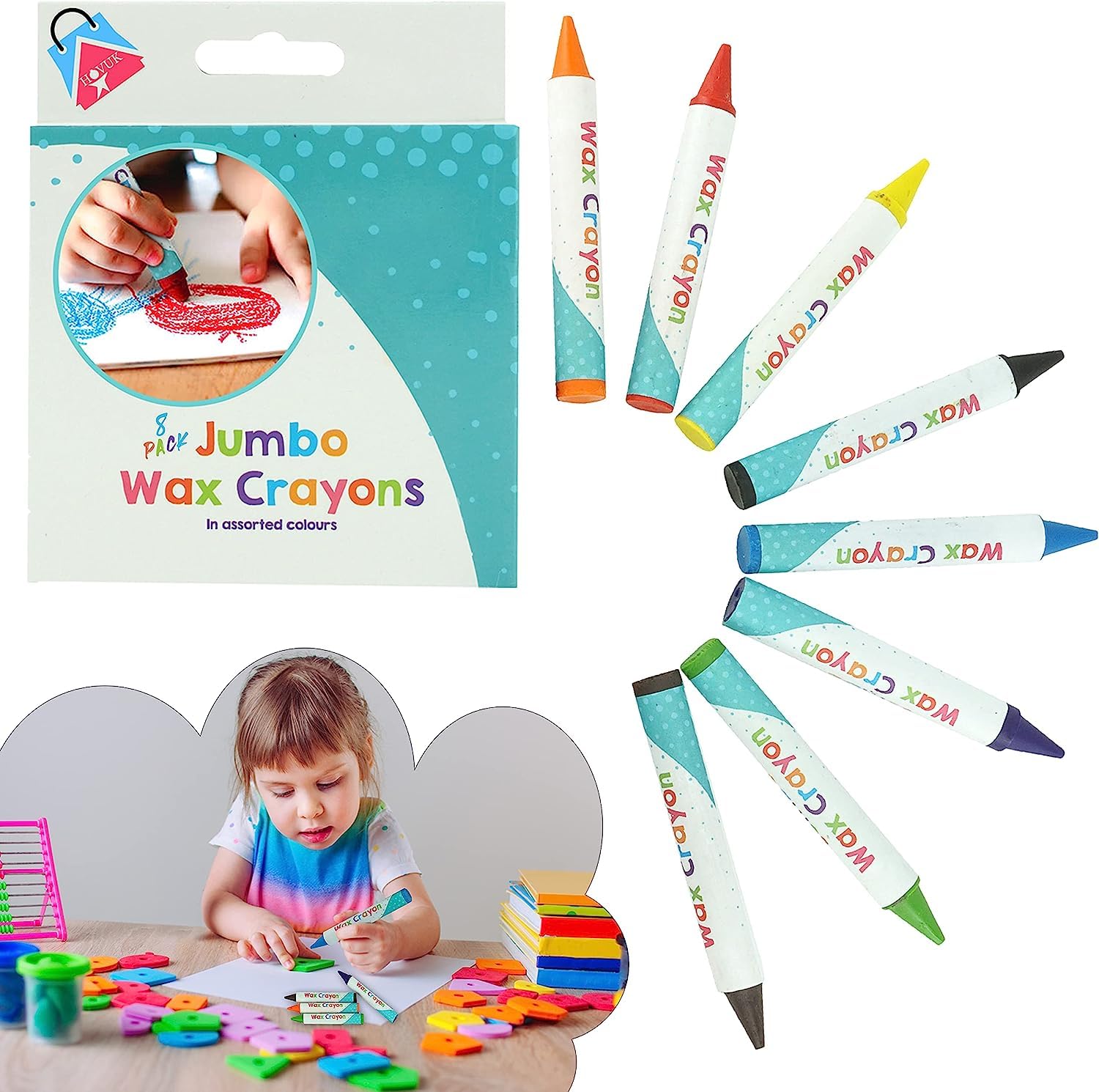 Washable & Easy Grip Jumbo Wax Crayons for Preschoolers