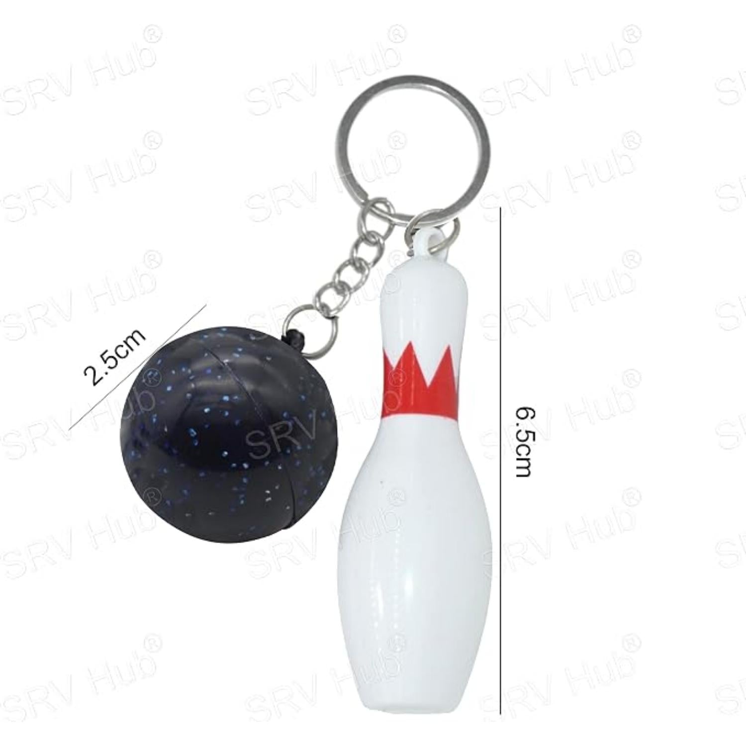 Bowling Pin Attached Ball Keyring - Assorted