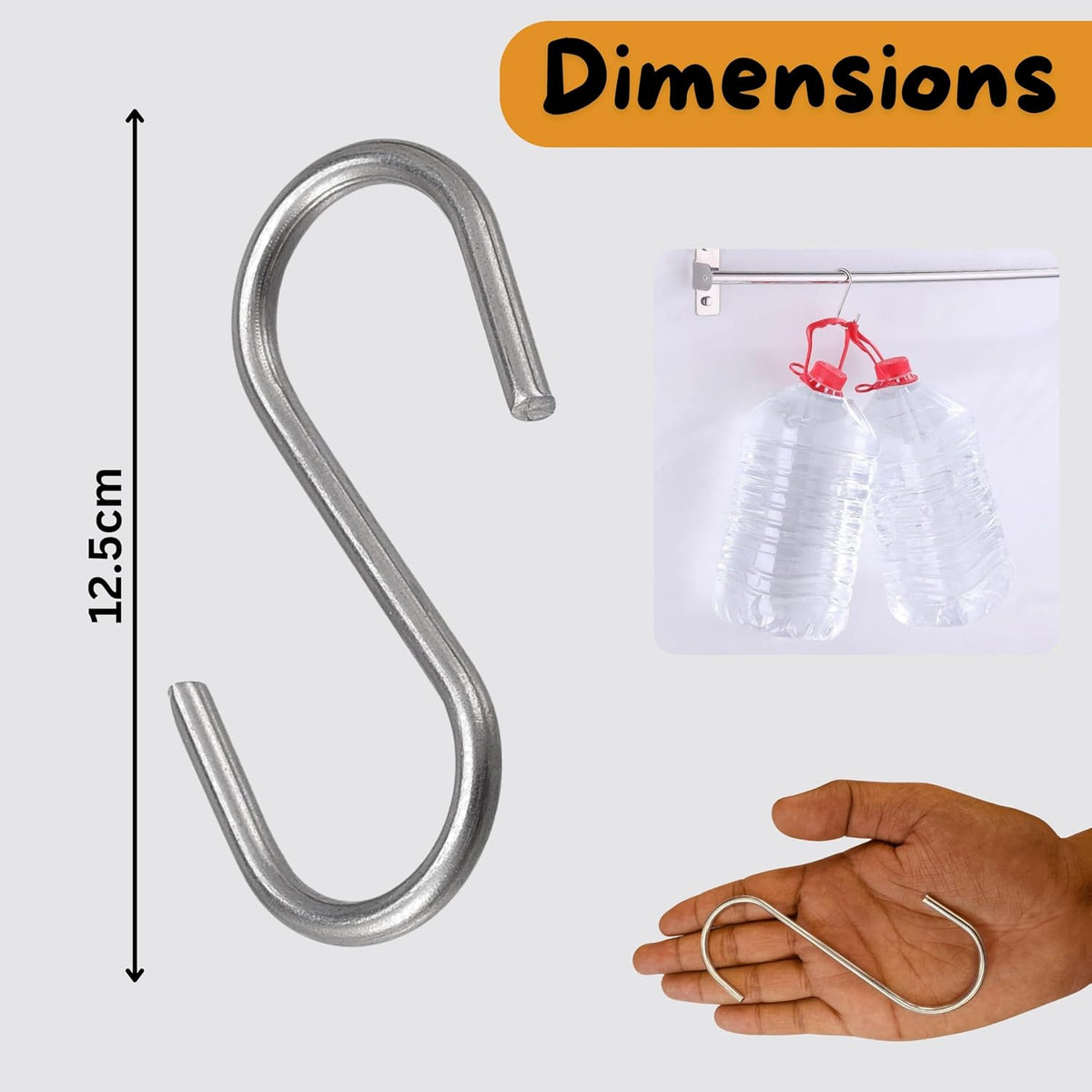 6Pcs Heavy Duty Stainless Steel S Hooks - 12.5cm
