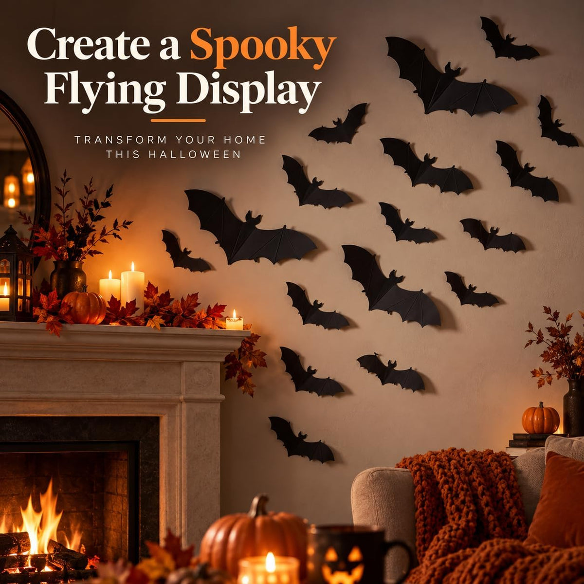 3D Halloween 12x Bat Wall Decorations with Adhesive