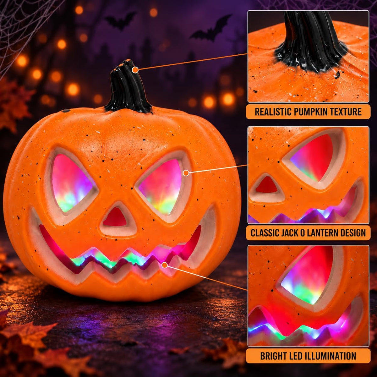 Halloween Pumpkin LED Light Up Decoration 20cm