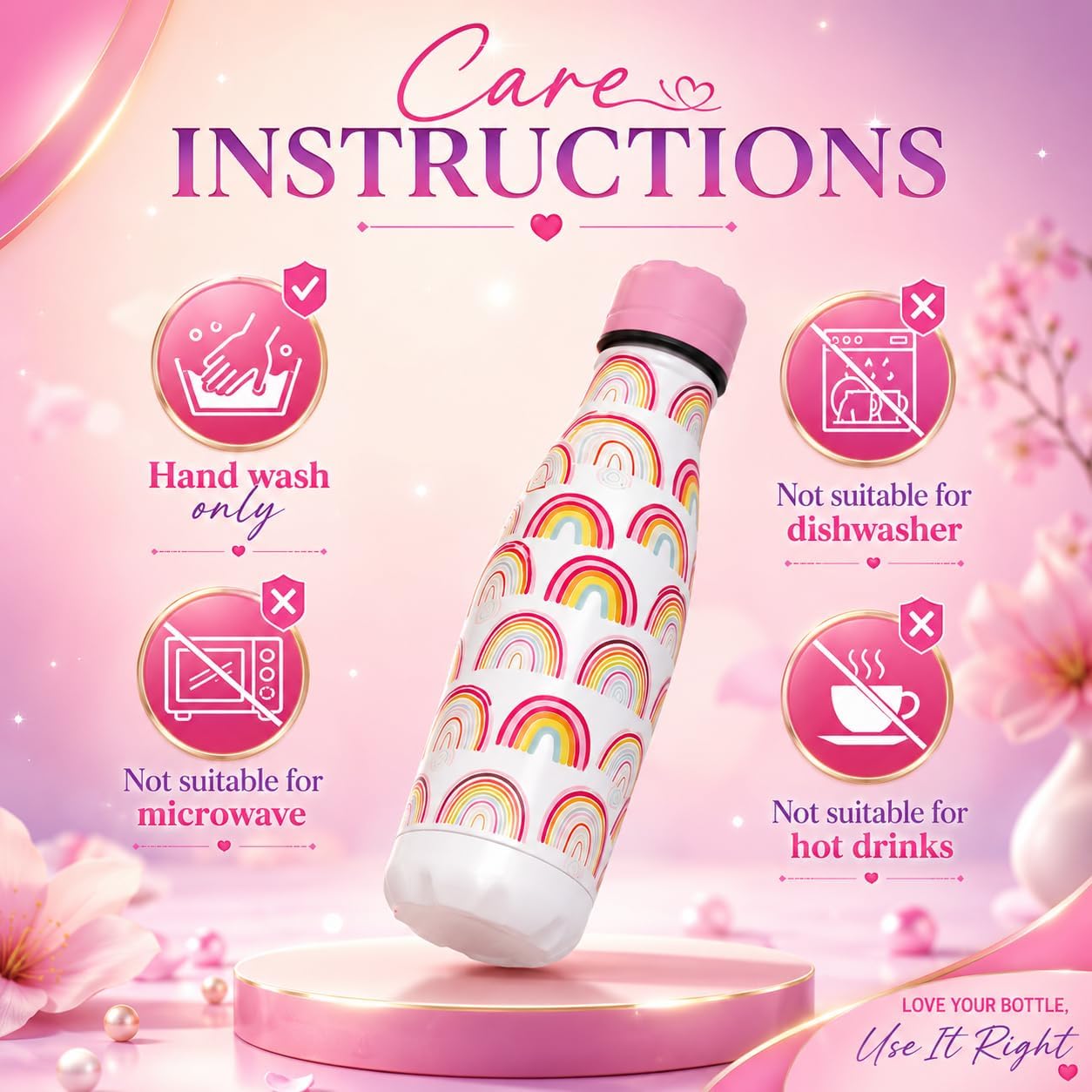 350ml Girls Insulated Metal Water Bottle