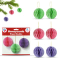 8cm Honey Comb Round Paper Baubles with golden string- 6PK
